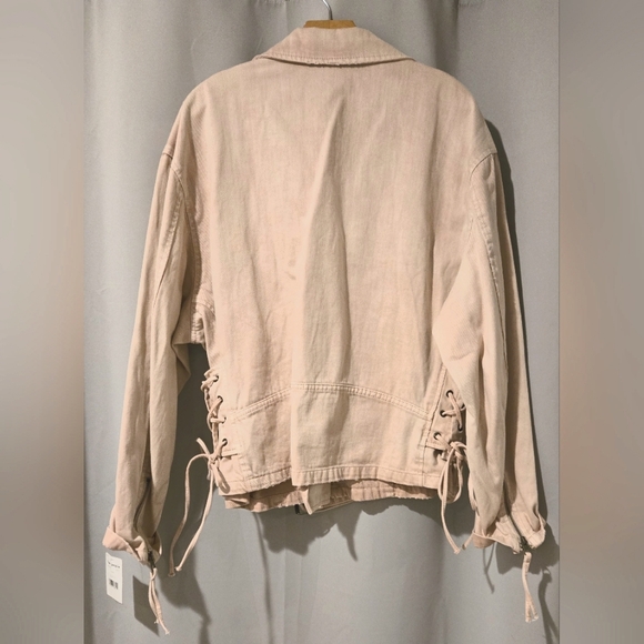 Free People  Oversized Denim Moto Lace Up Jacket - Picture 4 of 5